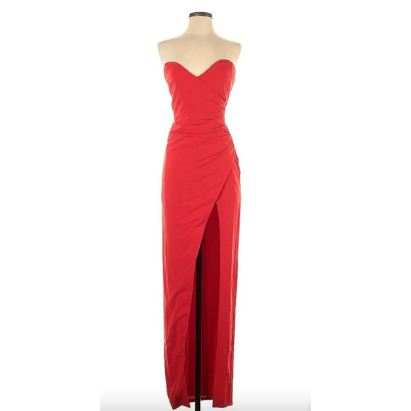 NBD Red Strapless dress with Sweetheart neckline and Slit Sz S - Picture 1 of 10